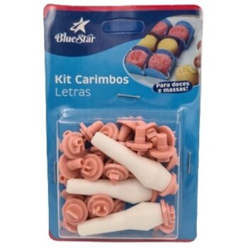 Kit Carimbo Letras Lançamento BlueStar c/32pçs+3cabos Biscuit Pasta Americana