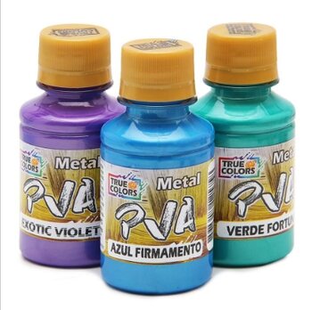 Kit 3 unidades Tinta PVA Metálica True Colors 100ml