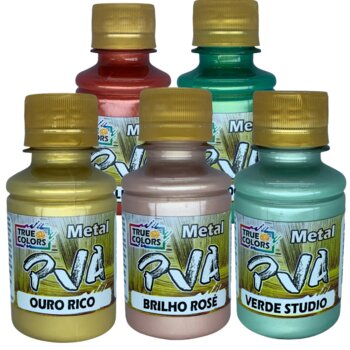 Kit 5 unidades Tinta PVA Metálica True Colors 100ml