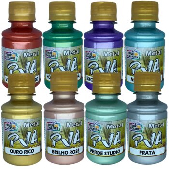 Kit 8 unidades Tinta PVA Metálica True Colors 100ml