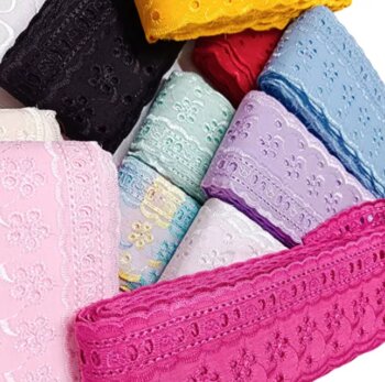 BORDADO INGLÊS COM PASSA FITA LARGURA 5.00cm COMPRIMENTO 13.70m
