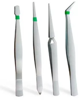 Kit Com 4 Pinças Tweezers 1Reta/ 1Curva/1 chata /1 Inversa