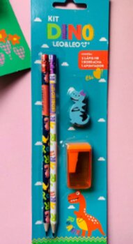 KIT Escolar Temático Leo e Leo Comtem 2 Lápis HB 1 Borracha e 1 Apontador