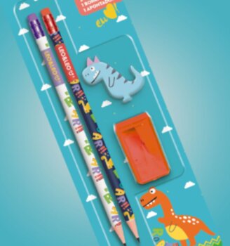 KIT Escolar Temático Leo e Leo Comtem 2 Lápis HB 1 Borracha e 1 Apontador