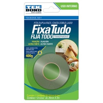Fita Dupla Face Extra Forte Transparente 12mmX 2M Tek Bond Uso interno
