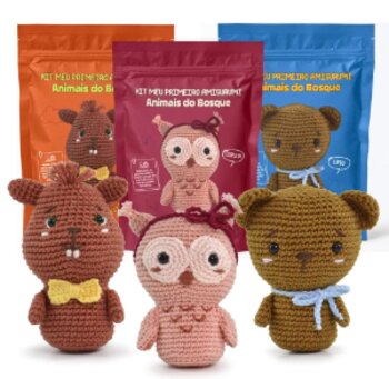 Kit Meu Primeiro Amigurumi Animais Do Bosque  Para Iniciamtes